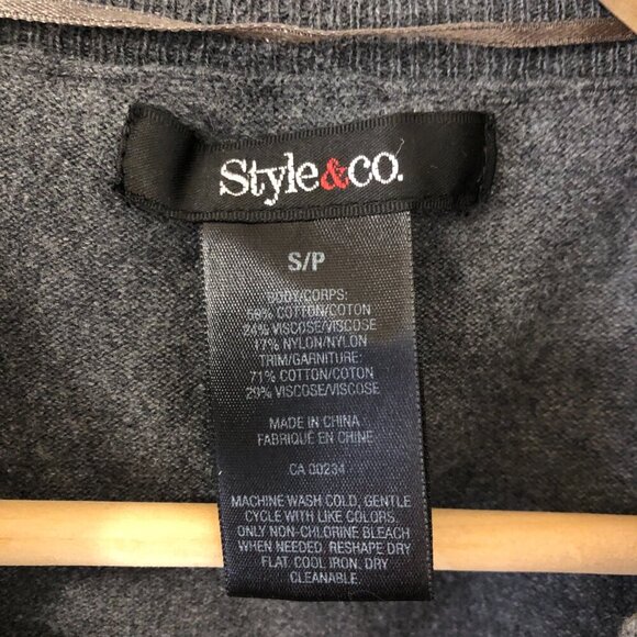 Style&Co. Ruffle Sleeveless Long Sweater Cardigan Vest Charcoal Gray Size Small - Picture 4 of 9